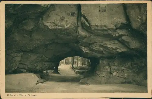 Kirnitzschtal-Sebnitz Kuhstall, Sächsische Schweiz, Felsen-Durchgang 1920