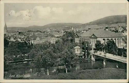 Ansichtskarte Bad Kissingen Stadtteilansicht, Panorama mit Brücke 1931