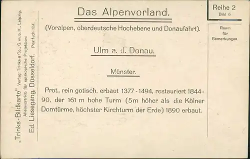 Ulm a. d. Donau Ulmer Münster, Trinks Bildkarte mit Beschreibung 1920