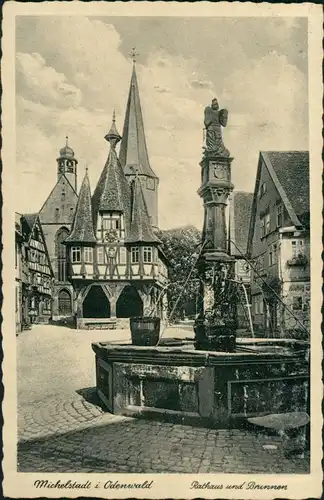 Ansichtskarte Michelstadt Rathaus, Brunnen (Bahnpost) 1934