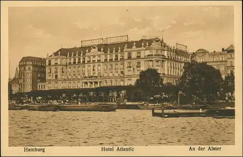 Ansichtskarte Hamburg Hotel Atlantic - Alsterpartie 1923