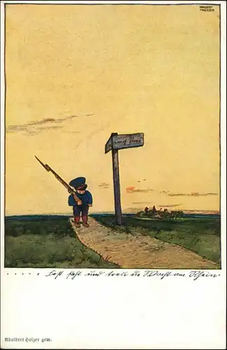Ansichtskarte  Künstlerkarte Kind als Soldat WK1 1917