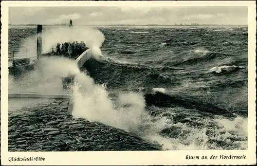 Ansichtskarte Glückstadt dän. Lykstad Sturm an der Nordermole 1932