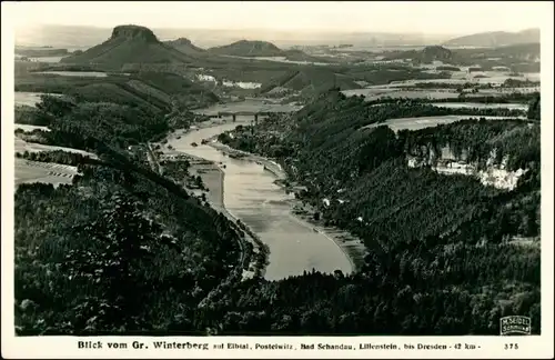Ansichtskarte Bad Schandau Blick vom Winterberg ins Elbtal 1930