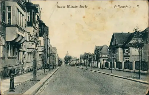 Falkenstein (Vogtland) Kaiser Wilhelm Straße (gel. Bahnpost) 1913