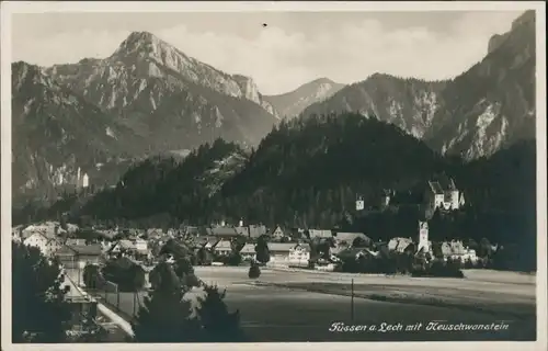 Füssen Umland-Ansicht mit Blick auf Neuschwanstein und Alpen Berge 1930