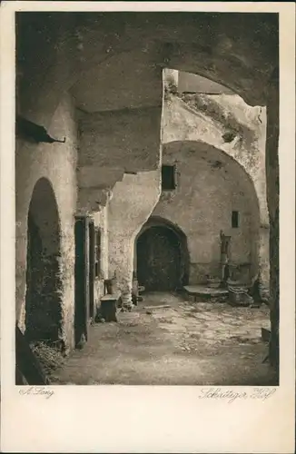 Ansichtskarte  Künstlerkarte, Kunstwerk A. Lang "Schattiger Hof" 1920