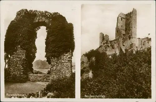 Bad Godesberg-Bonn 2-Bild-AK, Rolandsbogen, Burg Drachenfels (Siebengebirge) 1930