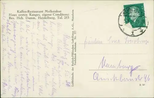 Ansichtskarte Heidelberg Restaurant Molkenkur Luftbild 1931