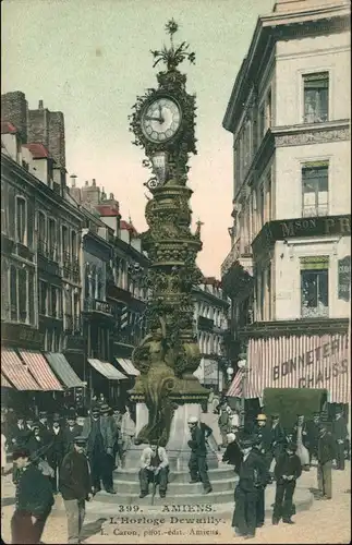 CPA Amiens Straßenpartie, Geschäfte - Uhr 1908
