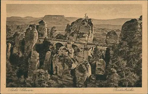 Rathen Basteibrücke - Sächsische Schweiz, Brücke über Felsen 1920