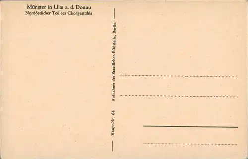 Ulm a. d. Donau Ulmer Münster, Nordöstlicher Teil Chorgestühl 1925