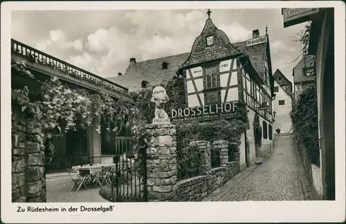 Ansichtskarte Rüdesheim (Rhein) Drosselhof Drosselgasse Weinwirtschaft 1940