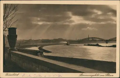 Düsseldorf Düsseldorf "Stimmungsbild am Rhein" Schiffe, Brücke 1931