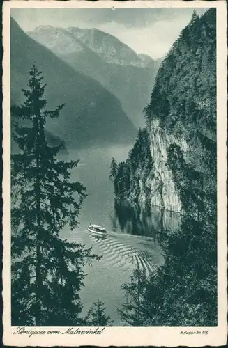 Schönau am Königssee Malerwinkel am Königssee, Schiff vor den Felsen 1925