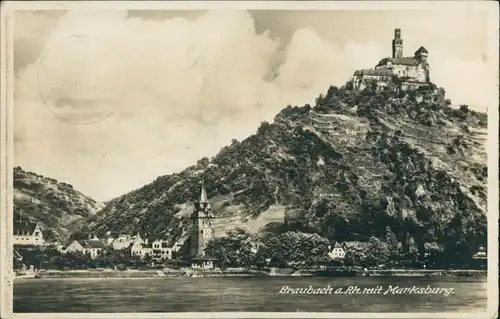 Ansichtskarte Braubach Marksburg vom Rhein aus gesehen 1929