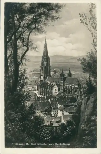 Ansichtskarte Freiburg im Breisgau Münster vom Schloßberg aus gesehen 1931