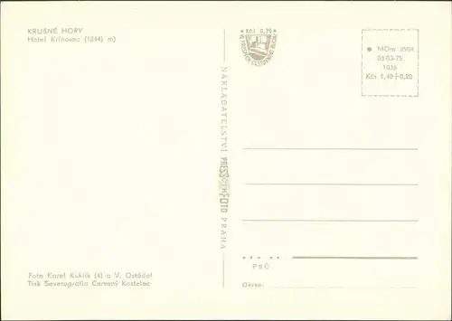 Postcard Sankt Joachimsthal Jáchymov Keilberg Hotel Klínovec 1244m 1975