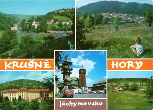 Sankt Joachimsthal Jáchymov Ansichten, Keilberg mit Auto, Hotels, Wiesen 1975