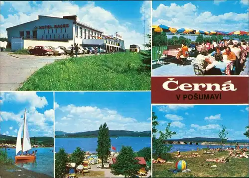 Černá v Pošumaví Hotel Racek, Terasa hotelu Racek Camping, Pláž 1980