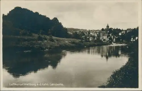 Weilburg (Lahn) Panorama Fluss Lahn, Teilansicht, Echtfoto-AK 1937