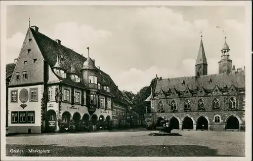 Ansichtskarte Goslar Marktplatz, Strassen Partie mit Hotel 1930