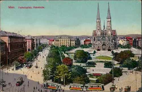 Ansichtskarte Wien Votivkirche, Freiheitsplatz, Tram Strassenbahn 1935