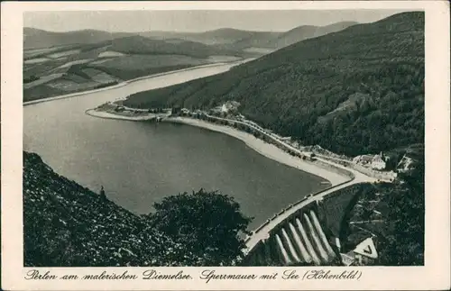 Helminghausen Diemeltalsperre Diemelsee Sperrmauer mit See (Höhenbild) 1930