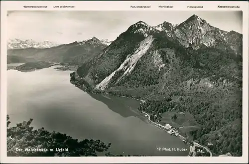 Urfeld-Kochel am See Walchensee mit Urfeld, umrahmt von Bergen 1950