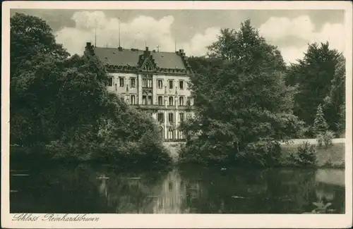 Ansichtskarte Friedrichroda Schloss Reinhardsbrunn Park-Anlage mit Teich 1925