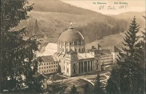 Ansichtskarte St. Blasien Panorama Vogelschau-Perspektive auf Kirche 1905