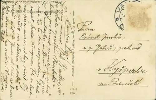 Postcard Wamberk Vamberk Blick auf die Stadt 1924