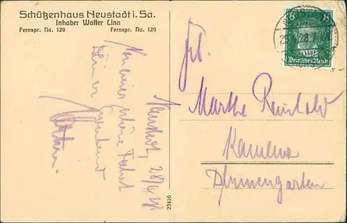 Ansichtskarte Neustadt (Sachsen) Arthur Richter Park 1928