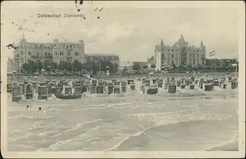 Ansichtskarte Zinnowitz Strandkörbe - Villen 1911