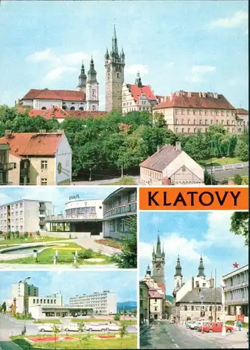 Postcard Klattau Klatovy Mehrbildkarte: Autos, Panorama, Hotel 1980