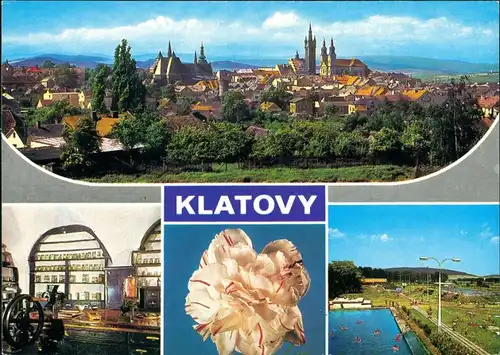 Postcard Klattau Klatovy Schwimmbad, Panorama 1980