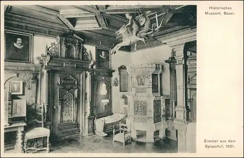 Ansichtskarte Basel Museum Zimmer aus dem Spiesshof 1909