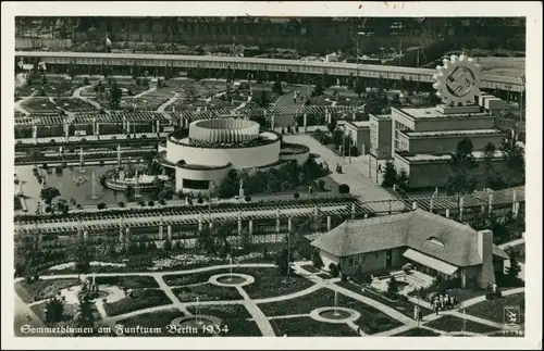 Ansichtskarte Charlottenburg-Berlin Sommerblumen Luftbild Funkturm 1934