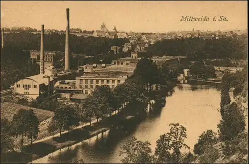 Ansichtskarte Mittweida Fabrikanlage Schornsteine 1912