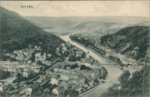 Ansichtskarte Bad Ems Panorama-Ansicht, Fluss, Tal, Gesamtansicht 1912