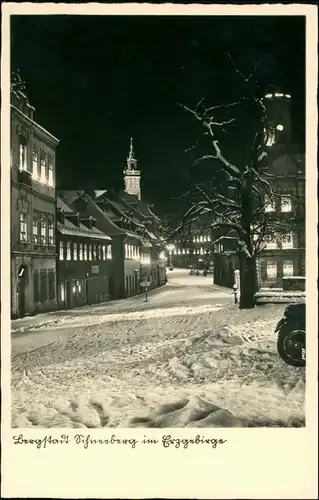 Ansichtskarte Schneeberg (Erzgebirge) Winter - Straße bei Nacht 1930