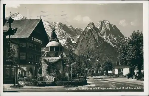 Ansichtskarte Berchtesgaden Marienplatz Kriegerdenkmal Hotel 1932