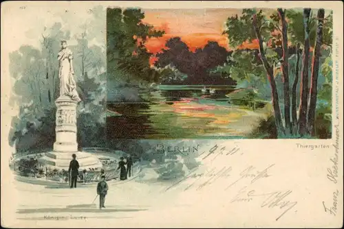Ansichtskarte Tiergarten-Berlin 2 Bild Litho Tiergarten - Denkmal 1901