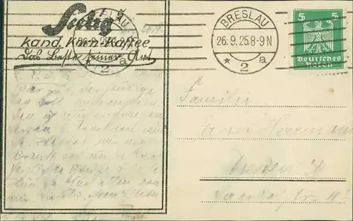 Postcard Breslau Wrocław Kaffeewerbung, Klösseltor 1925