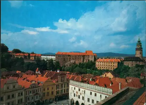 Böhmisch Krumau Český Krumlov Celkový pohled na zámek. V popředí   1980