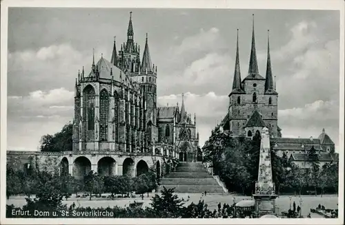 Ansichtskarte Erfurt St. Severikirche Erfurter Dom, Denkmal, Marktplatz 1930