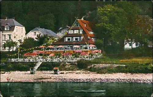 Pötzscha-Wehlen Gaststätte Hotel an der Elbe Gasthof Bauernhäus`l 1910