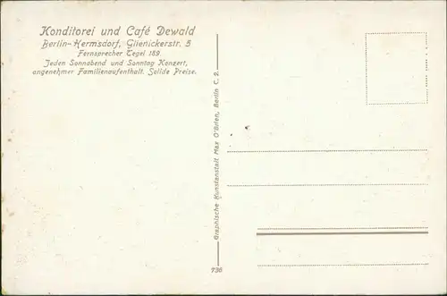 Ansichtskarte Hermsdorf-Berlin Glienickerstraße Konditorei Dewald 1922