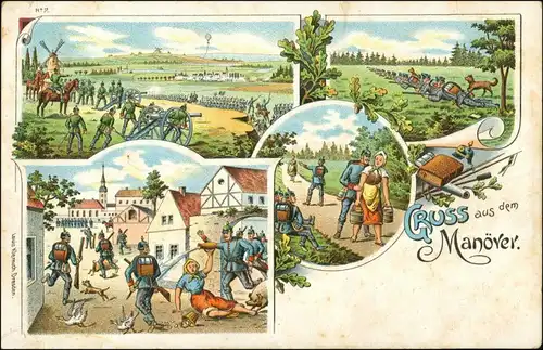 Ansichtskarte  Gruss vom Manöver Künstlerkarten - Militär Litho 1903