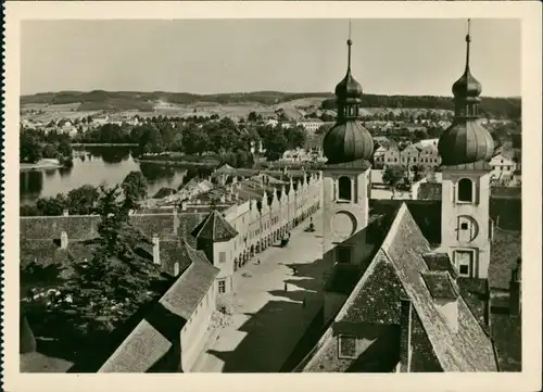Postcard Teltsch Telč Blick auf die Stadt 1955